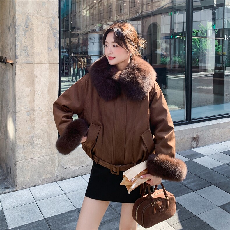 【新品】狐狸大毛领麂皮绒轻奢皮草90羽绒服5168-P450-K668,女装羽绒服,2C126