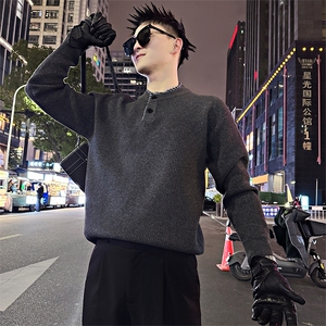 LV301/P88控118冬季美式假两件亨利领针织套头毛衣男深灰首1
