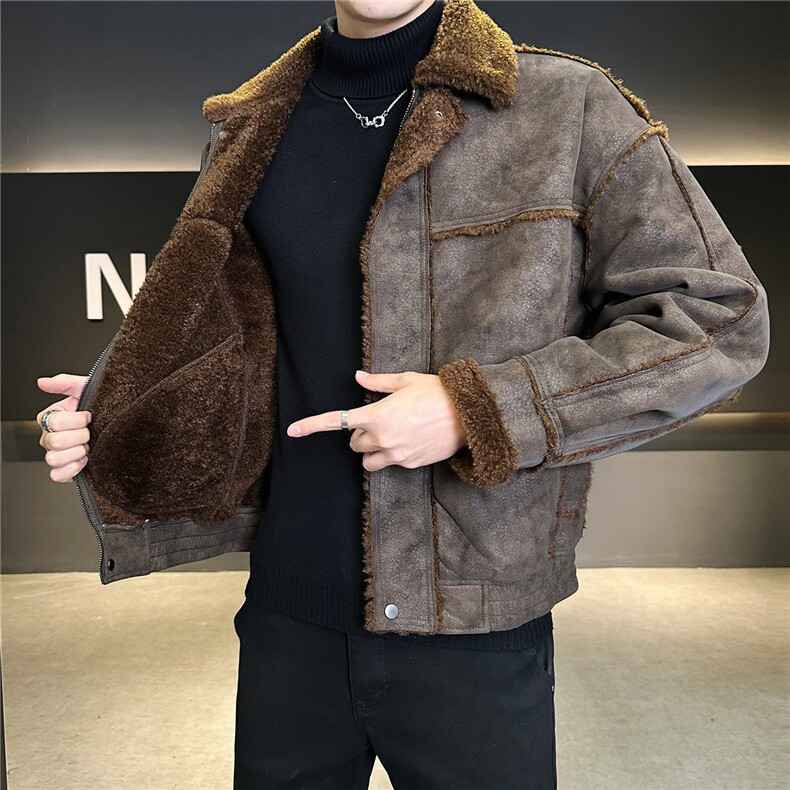 皮毛一体外套男冬季205新款加绒加厚棉服袄子皮夹克A313-987-P205,男装夹克,电商A313