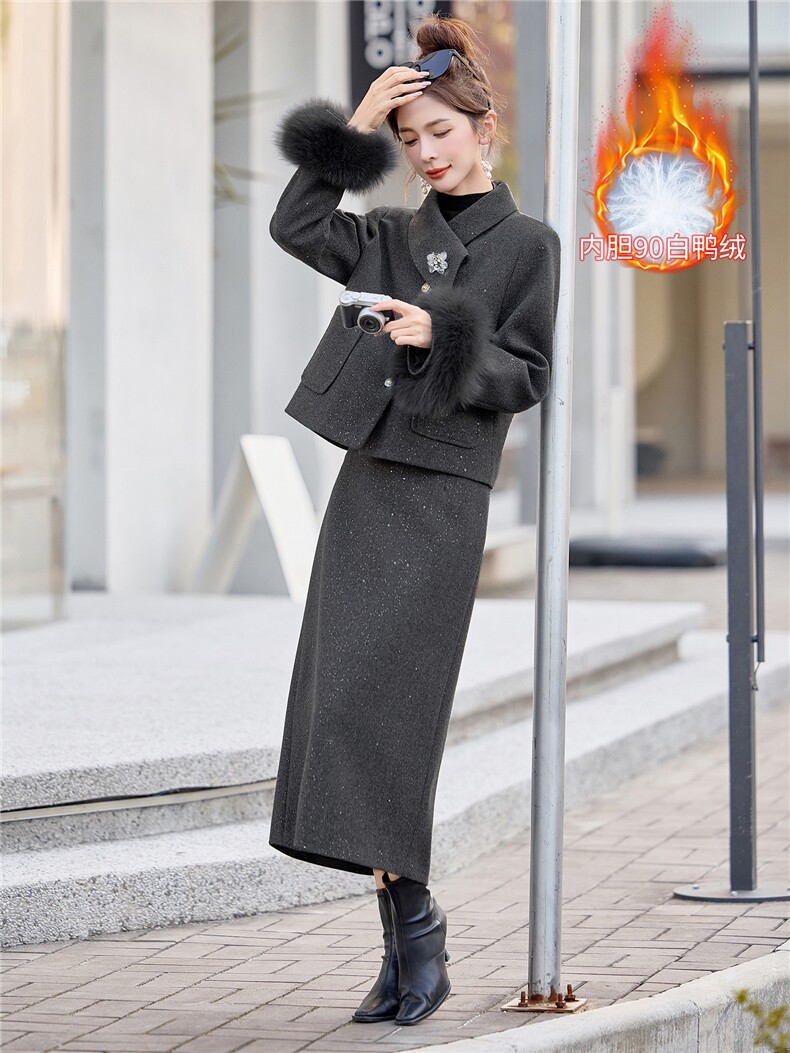 现货小香风羽绒服套装女高级感2025新款千金套装裙两件套冬季,女装套装/套裙,韩宇舍