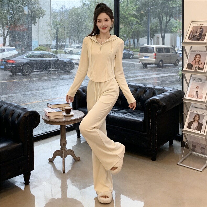 女春季新款休闲运动套装时尚洋气显瘦连帽长袖卫衣阔腿长裤两件套,女装套装/套裙,江南