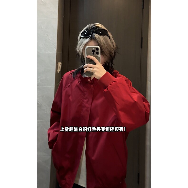 春季美式酒红色夹克哈灵顿飞行员立领外套男女C64130-TP4588,男装夹克,电商A102