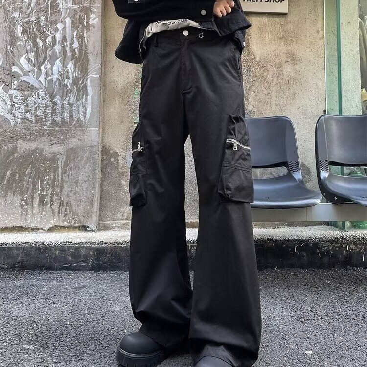 2024秋新款纯色高级感宽松阔腿拖地裤工装垂感长裤男K113/P55,男装工装外套,星座506