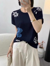 莱赛尔圆领提花短袖，女装针织衫/毛衣，天佑贝依