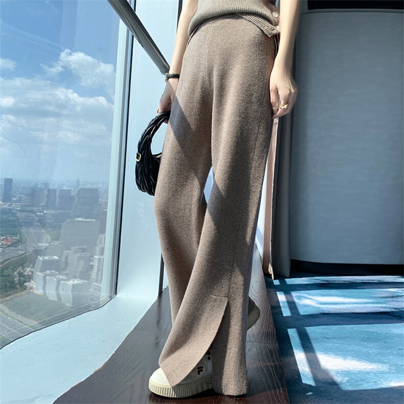 2024新款开叉直筒裤女垂感宽松显瘦长裤,女装休闲裤,北娇羊绒
