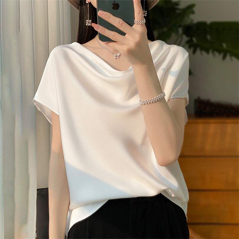 短袖女夏季2024新款潮宽松大码套头女装上衣服,女装衬衫,绒宛羊绒
