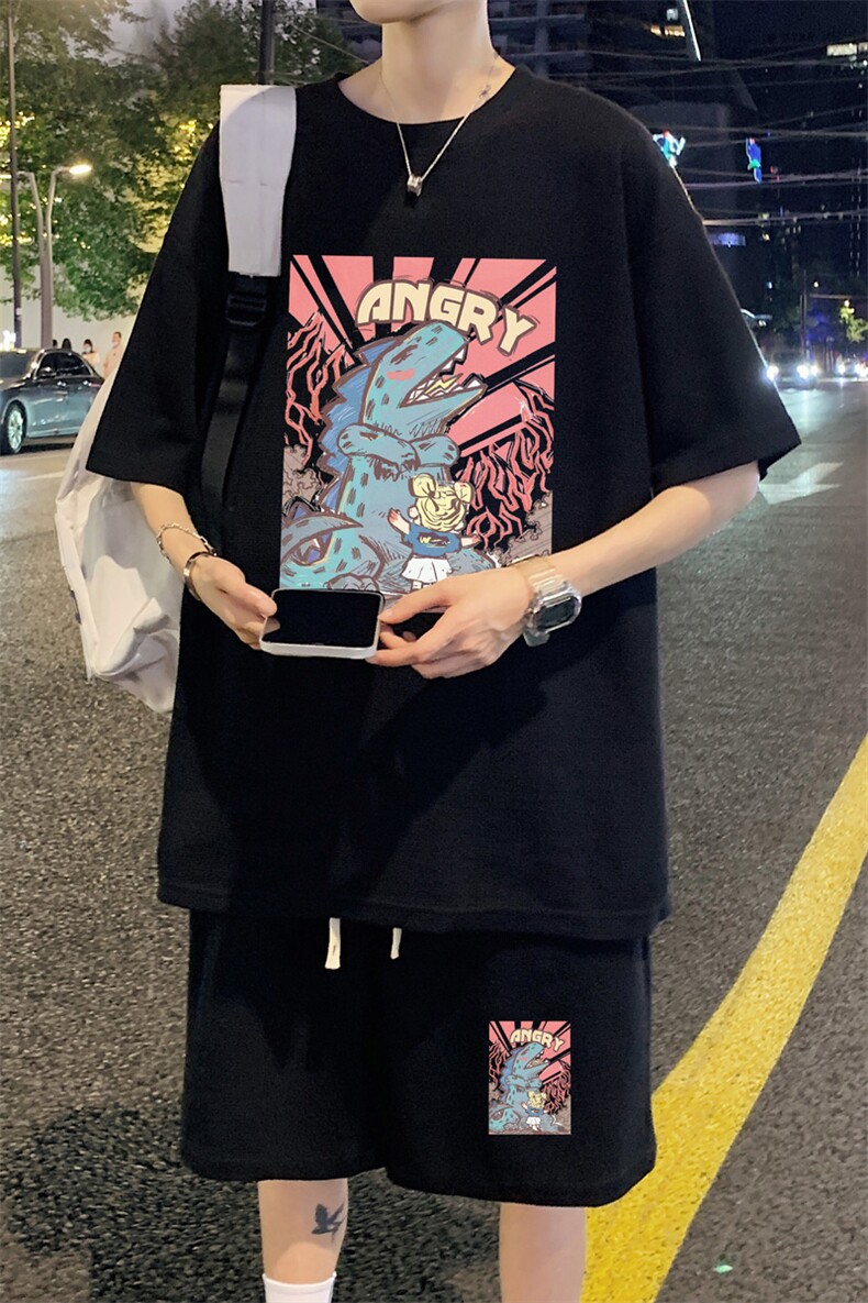 ！2025夏季新款男士华夫格短袖T恤一套学生套装HTZ87P50,男装T恤,电商B220