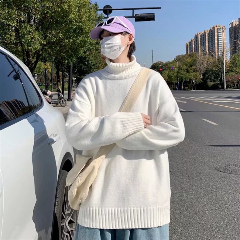 高领毛衣男针织打底衫长袖宽松复古纯色百搭情侣外套M8088-p40图片