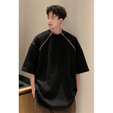 1港风美式双拉链设计T恤男休闲大码情侣短袖T恤男DT77098P40控58，男装T恤，星座226-2