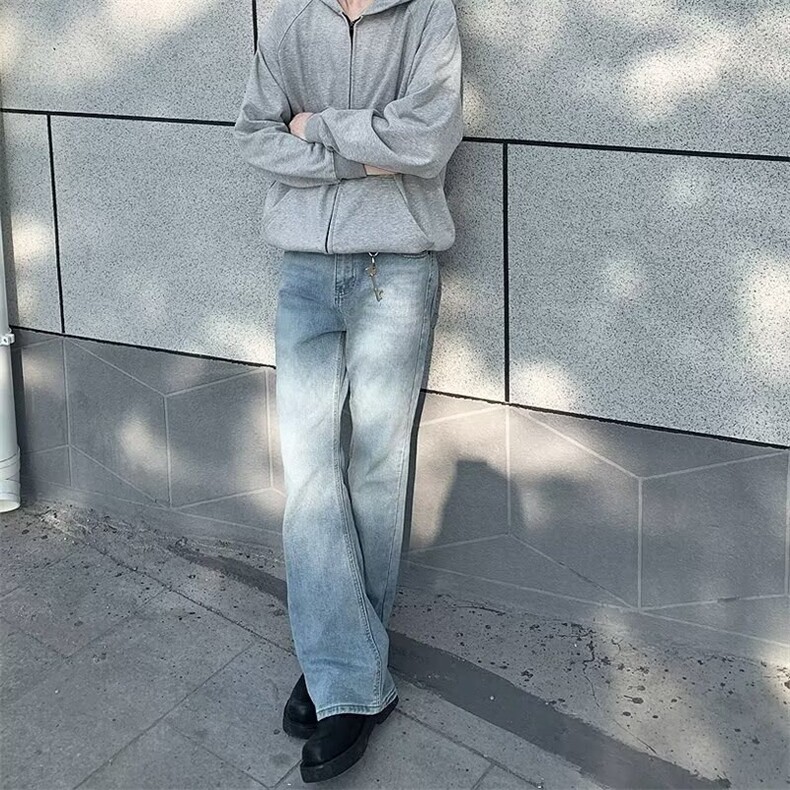 美式复古微喇矮个子显高洗水浅蓝牛仔裤NZD707,男装牛仔裤,星座516A