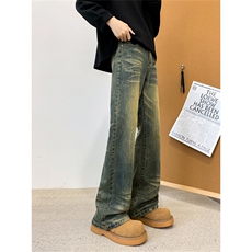 【高品质】美式复古做旧微喇叭牛仔裤男裤子A080-6010-P65控价88，男装牛仔裤，电商A080