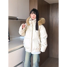 现货三防重磅硬挺boxy短款羽绒棉衣座山雕大毛毛领PU皮棉服外套冬，男装棉衣，电商A486-1