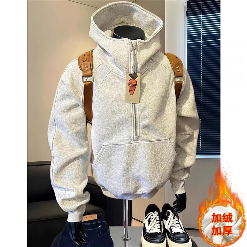 1014-2-KF30~美式解构半拉链加绒加厚卫衣男秋冬拼接设计套头上衣，男装卫衣，星座1014-1