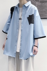 货足7XL-M2023夏季新款美式假两件短袖衬衫ins潮半袖加肥加大码，男装衬衫，钱塘717(原712)