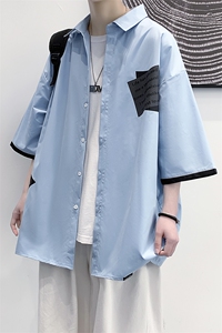 货足7XL-M 2023夏季新款美式假两件短袖衬衫ins潮半袖加肥加大码图片