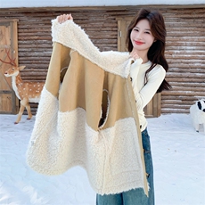 【新款】拼接撞色皮毛一体外套2C131-703-P215K318，女装短外套，2C131
