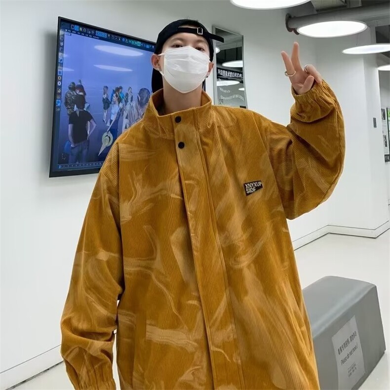 春秋灯芯绒翻领外套男休闲美式潮牌痞帅港风潮流刺绣W6013/P60,女装短外套,星座506