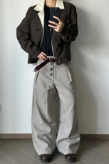 美式复古慵懒松弛宽松竖条纹百搭直筒裤男女休闲宽松阔腿拖地裤，男装休闲裤，星座218-8
