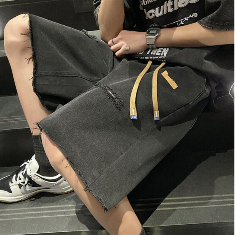 2025破洞牛仔短裤男士夏季薄款水洗做旧中裤青少年五分裤,男装牛仔裤,星座506A