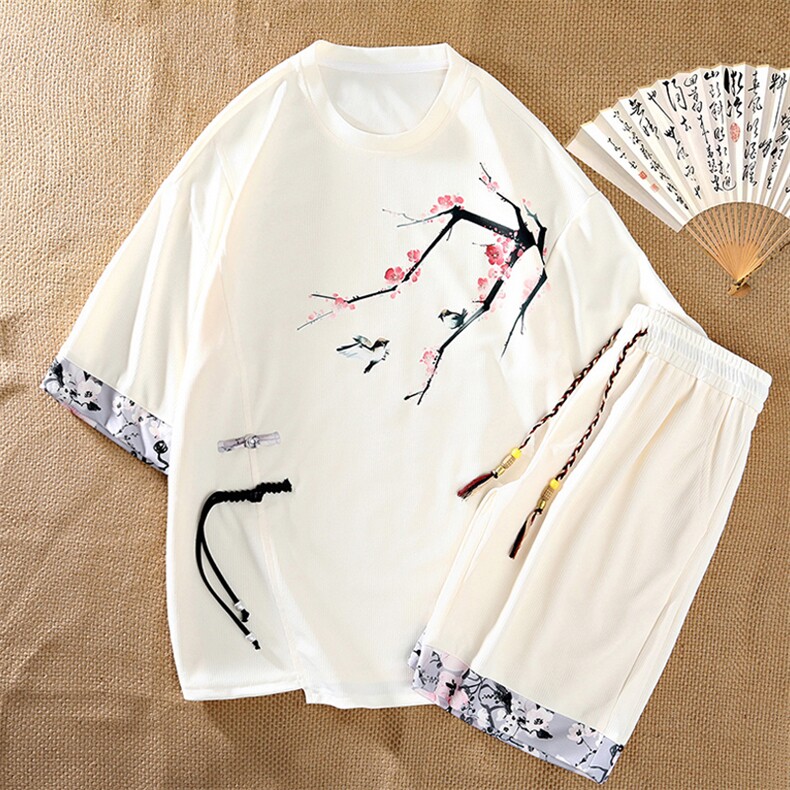 新中式风两件套夏季新中式禅意短袖t恤男套装A436-D220-P52，男装休闲套装，电商A436