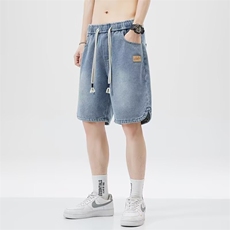 潮流美式夏季薄款牛仔短裤男中裤男款潮牌男生裤子男士休闲五分裤，男装牛仔裤，星座715-4