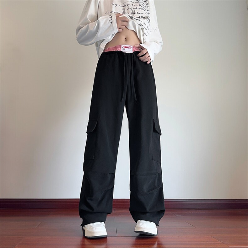 GENIOLAMODE美式腰头拼接工装裤子男士秋季新款宽松直筒休闲百搭,男装工装外套,电商B315