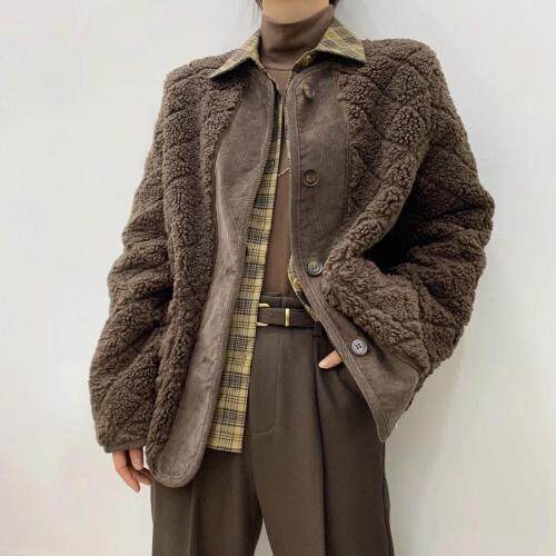 【现货】短款毛毛外套。MLXL 【搭配】格子衬衫，女装衬衫，FUMEI赋美