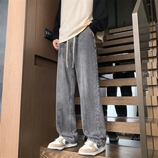 XZ213-DK2000-P55控68港风复古水洗拼接阔腿拖地直筒休闲牛仔裤，男装牛仔裤，星座213