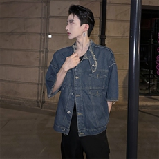 （自家图）夏季网红毛边设计感牛仔马甲男水洗高级外套2222-P63，男装背心/马甲，星座910-5