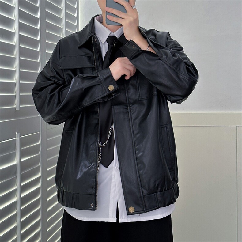 现货-秋冬高品质皮衣外套男宽松休闲翻领皮夹克A150P95绒105,男装夹克,电商A351