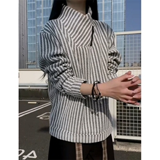 高品质春装新款老钱风美式高街鱼骨纹斜拉链解构高领卫衣长袖t恤，男装T恤，电商A486