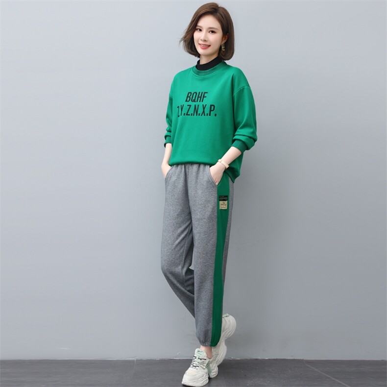 2022冬季新款时尚刺绣加绒休闲套装女宽松显瘦保暖两件套,女装套装/套裙,依恋蒂丝