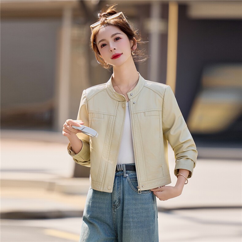 【春季女装新款】时尚短款显瘦皮衣外套P115-180,女装皮衣,简古