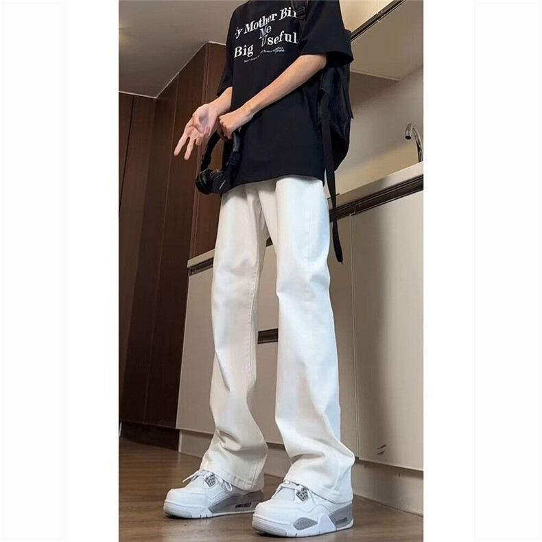 cleanfit白色牛仔裤春秋高街ins直筒长裤弯刀微喇裤KZ17Y250-TP35,男装牛仔裤,电商A247C