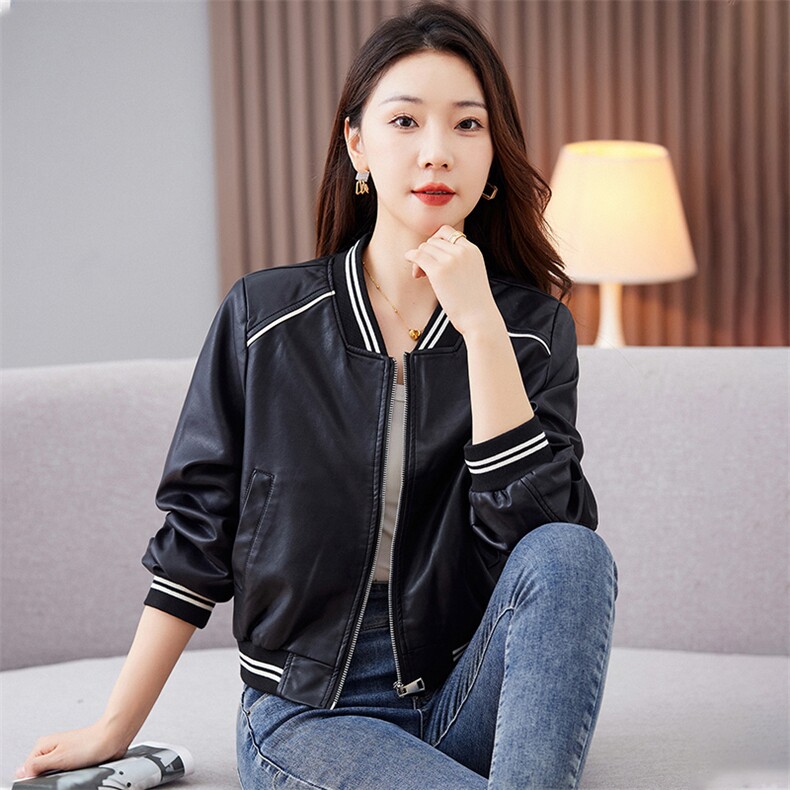 欧货皮衣外套女机车服短款上衣2023秋季新款pu皮棒球服夹克潮ins,女装皮衣,江南女神