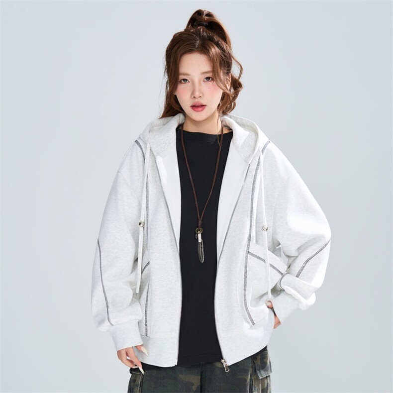 明线设计连帽开衫卫衣女春季宽松休闲百搭上衣XZ309JK8007P72,男装卫衣,星座309（原A406）