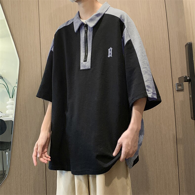 港风新款夏季时尚半拉链polo衫短袖印花撞色体恤控PL05572-P35图片