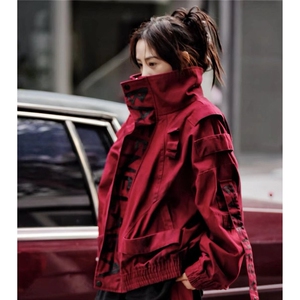 1506-1/JJ651/P173牛仔厚重棉服夹克外套涂鸦染黑廓加绒图片