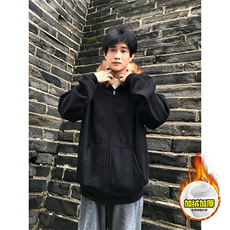 480G重磅加绒硬挺boxy秋冬美式高街超大毛领座山雕连帽卫衣厚外套，女装短外套，电商A486-1