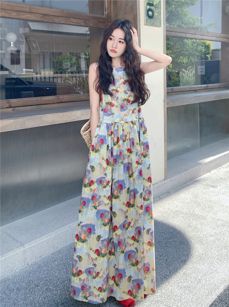 碎花夏季印花南法花朵显瘦连衣裙气质裙子甜美宽松碎花显瘦气质,女装连衣裙,卡莱