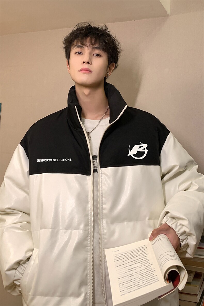 港风23新款冬季时尚百搭宽松PU皮棉服外套MY6401P115控158,男装棉衣,电商A268A