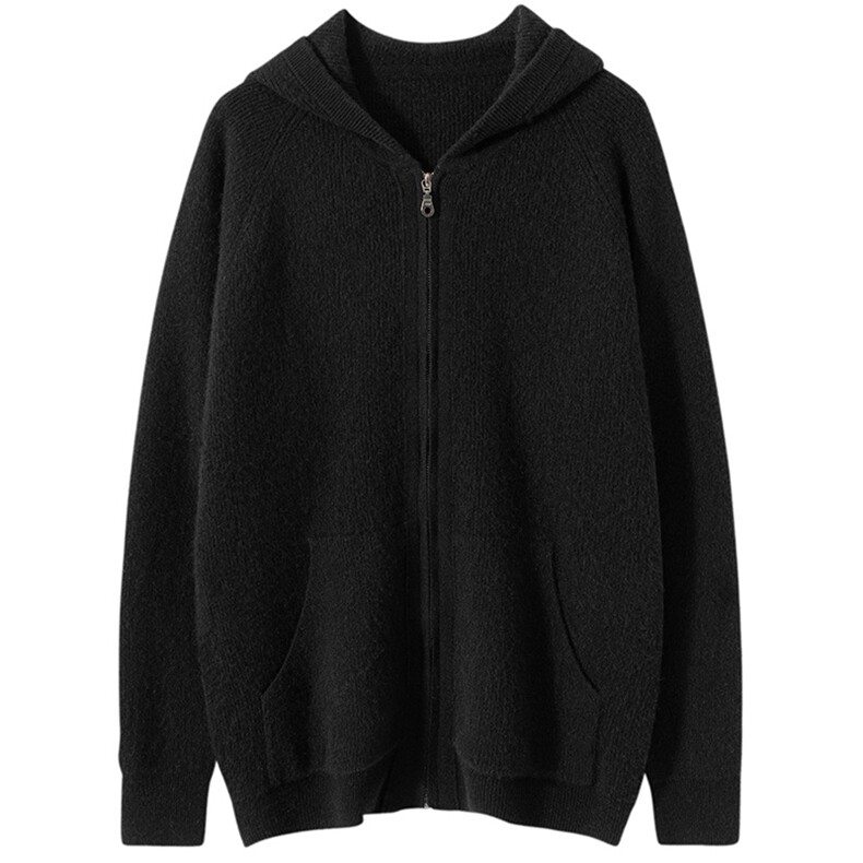 时尚男士羊绒开衫连帽拉链毛衣休闲宽松外套冬季保暖上衣，男装羊绒开衫，蚂蚁派对工厂直营店