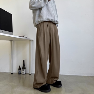 垂感西装裤男小众设计腰围魔术贴韩版百搭休闲阔腿弯刀裤图片