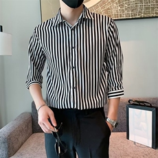 百搭衬衫标准简约ins条纹春季潮男原宿新款七分袖潮流C156-6，男装衬衫，星座1116A-2（原606A-1）