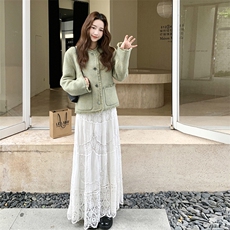 小香风绿色双面呢短外套女秋冬2025超火好看高级小众加厚夹克上衣，女装羊绒大衣，2C056