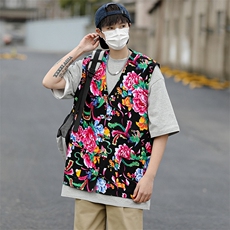 MJ03大花休闲口袋风盘扣马甲大码花坎肩团队服喜庆婚礼服潮男，男装背心/马甲，星座115A(原星座507）