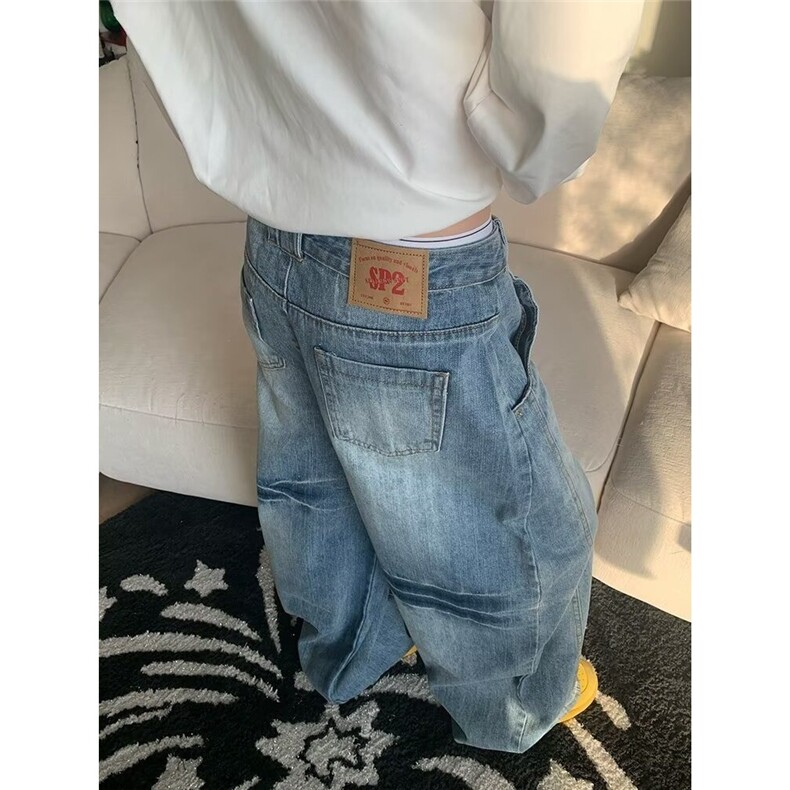 美式复古水洗cleanfit直筒牛仔裤男女潮牌宽松阔腿拖地裤WA1-P48,男装牛仔裤,星座1008