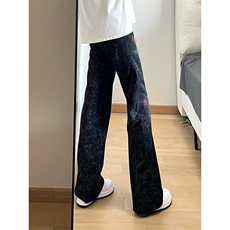 春装高品质扎染刺绣工艺弯刀卫裤男重磅复古垂感休闲运动裤阔腿裤，男装休闲裤，电商A486