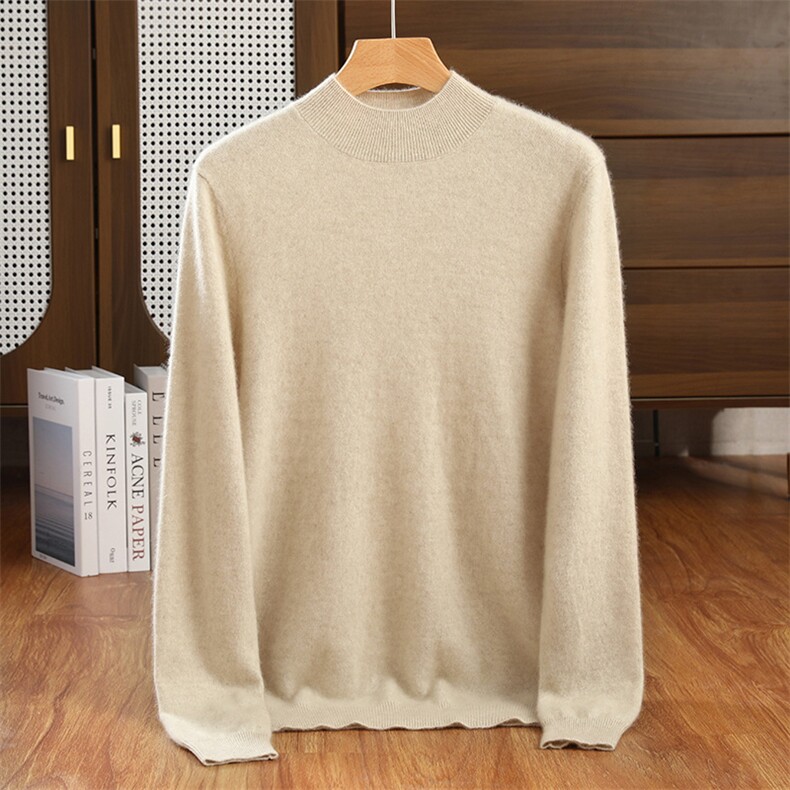 无缝一体~针织一线成衣baby小山羊绒衫男士半高领羊绒毛衣，男装羊绒套衫，隆格羊绒