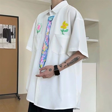 网图现货美式宽松手绘涂鸦学院风短袖衬衫CS553/P32，男装T恤，星座205-3